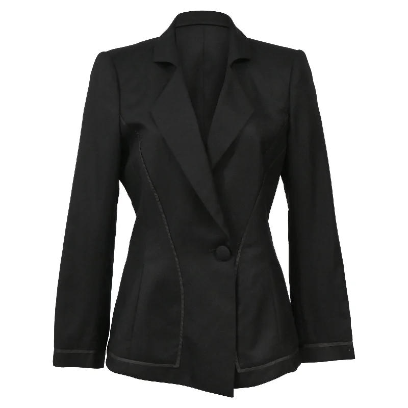 Giorgio Armani Piping Detail Single-Breasted Blazer in Black Wool